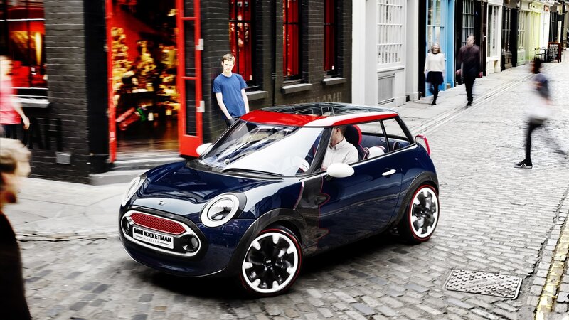 Blue Mini Rocketman Car — Urban, Afternoon, Photograph
