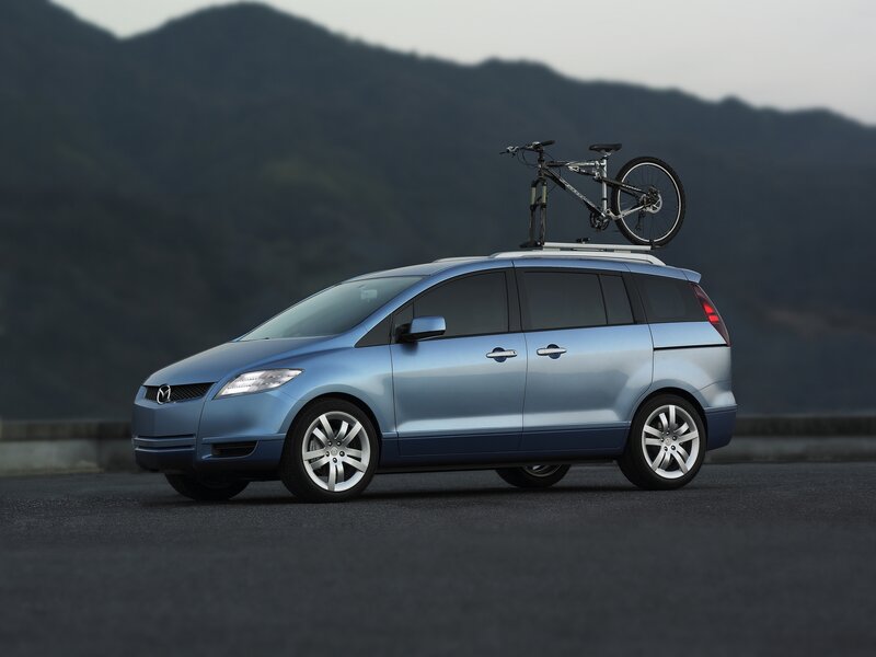 Blue minivan with bike rack