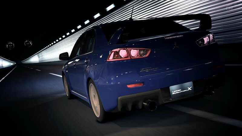 Blue Mitsubishi Lancer — Dramatic, Night