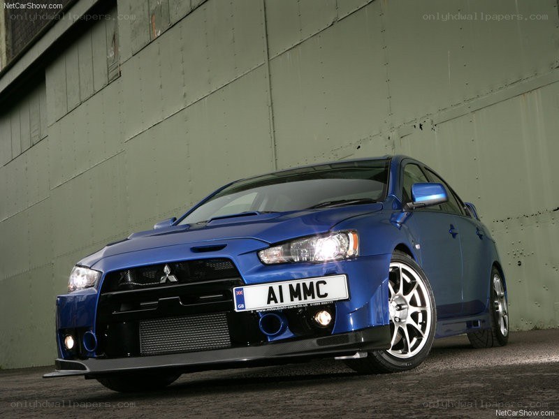 blue mitsubishi lancer evolution