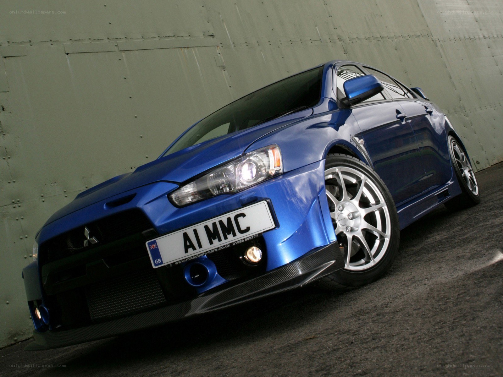 blue mitsubishi lancer evolution
