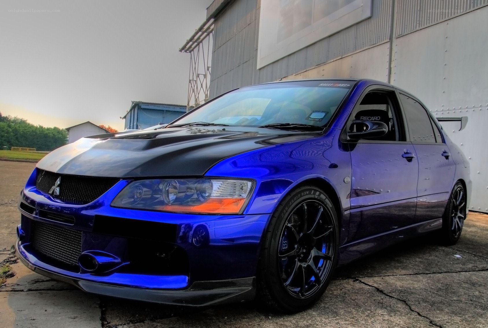 blue mitsubishi lancer evolution