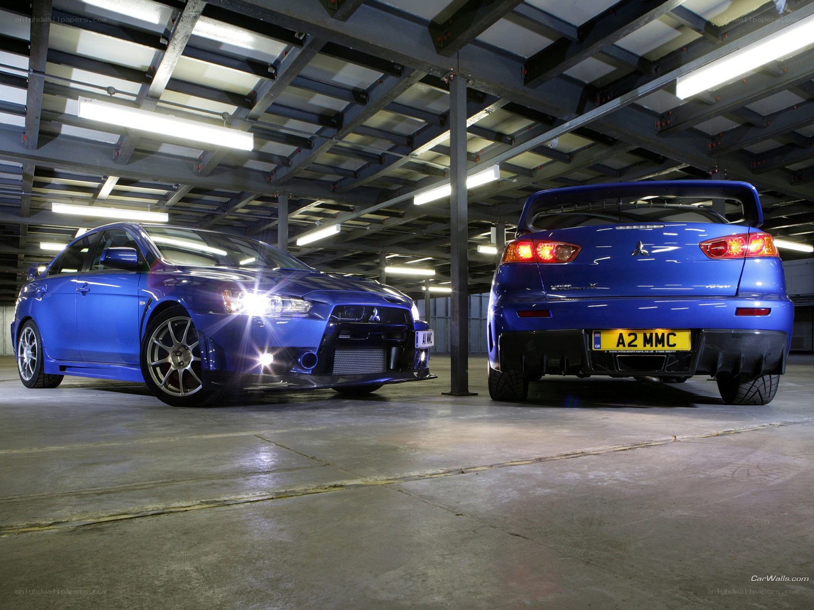 Blue Mitsubishi Lancer Evolutions