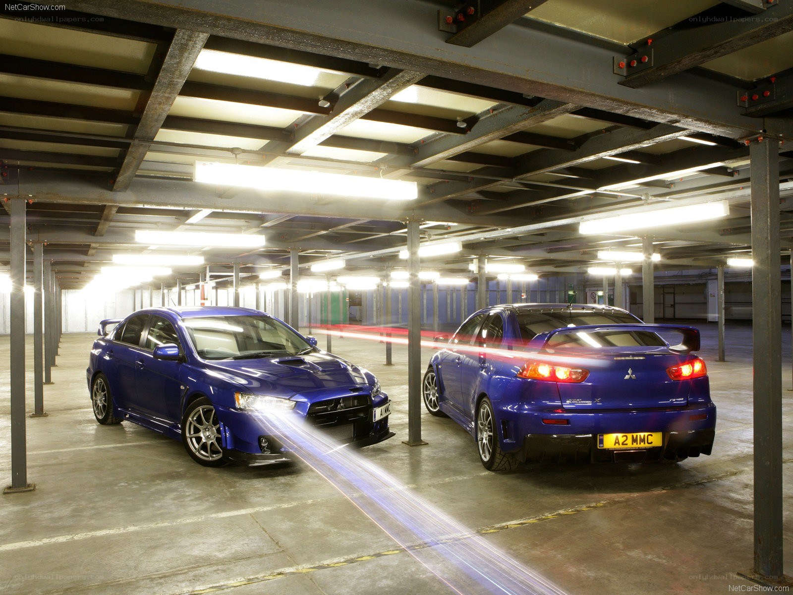 Blue Mitsubishi Lancer Evolutions