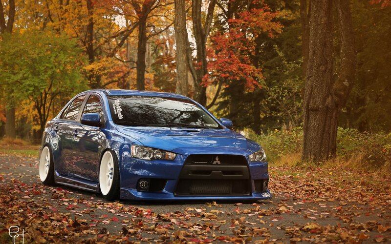 Blue Mitsubishi Lancer — Serene, Autumn, Photograph