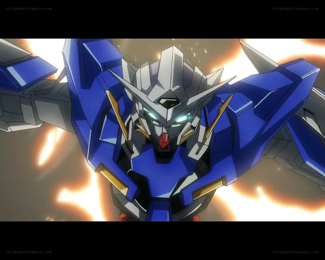 blue mobile suit in action