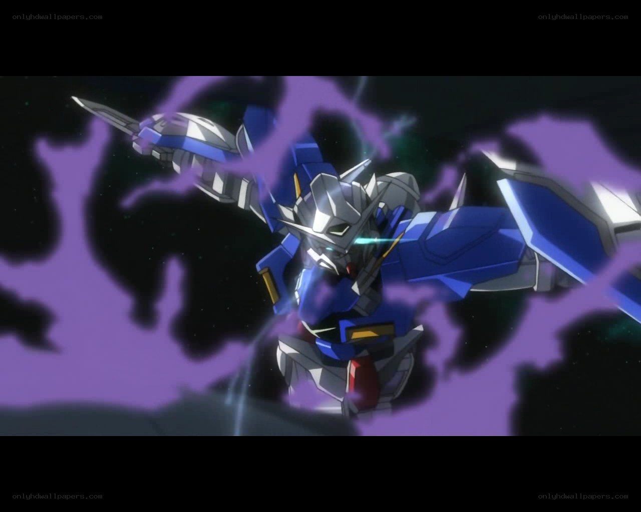 blue mobile suit in space