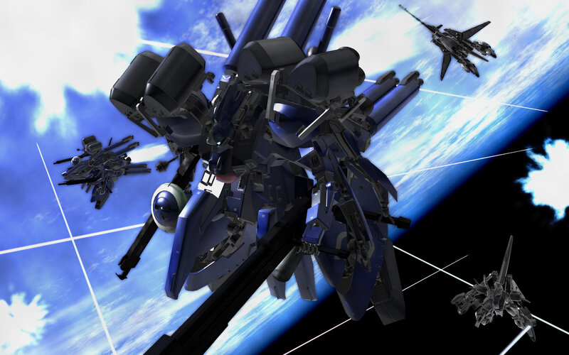 Blue Mobile Suit in Space — Dramatic