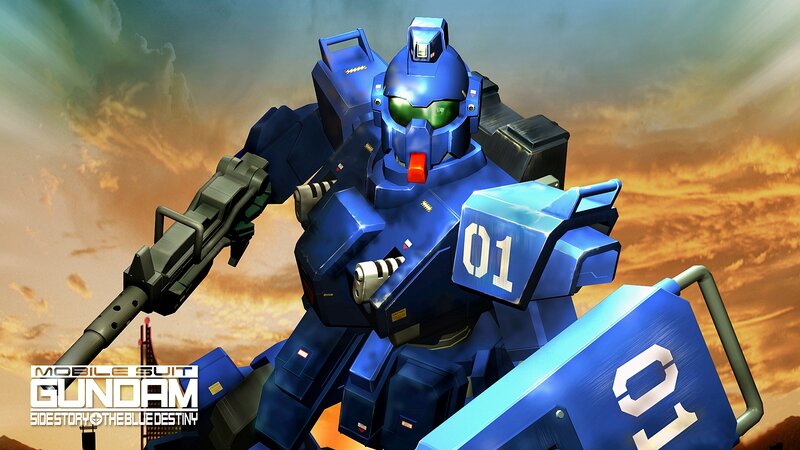Blue Mobile Suit Robot — Dramatic, Sunset, Digital Art