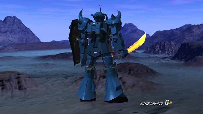 Blue Mobile Suit Robot — Dramatic, Sunset