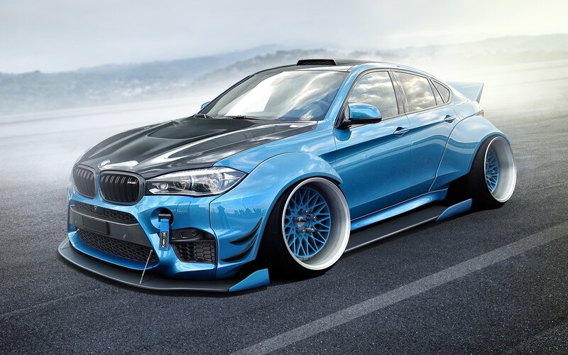 Blue Modified BMW Car — Dramatic, Digital Art