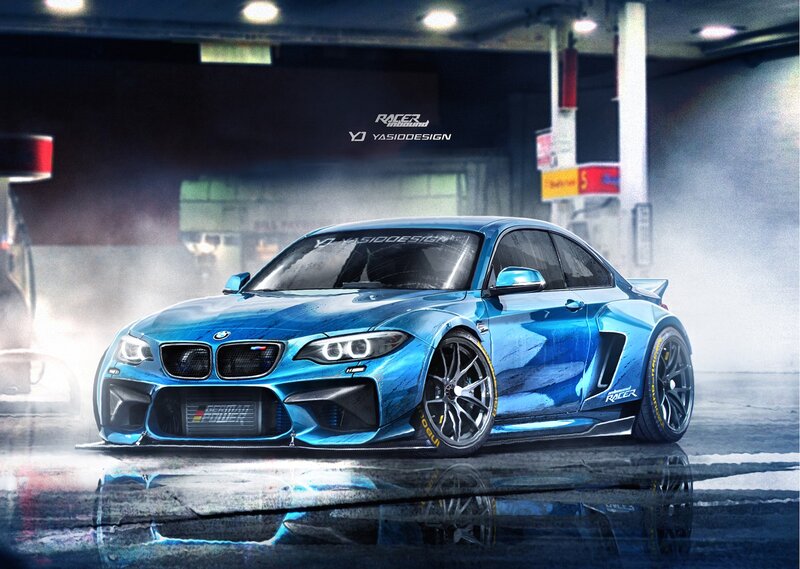 Blue Modified BMW Car — Dramatic