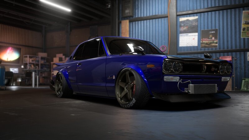 Blue Modified Car — Dramatic, 3d Render, Garage
