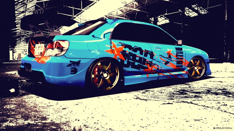 Blue Modified Car — Dramatic, Digital Art, Graffiti