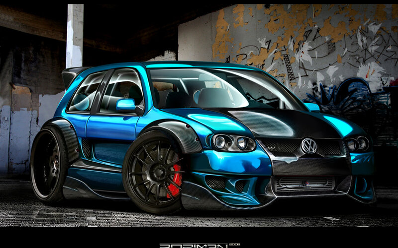 Blue Modified Car — Dramatic, Digital Art