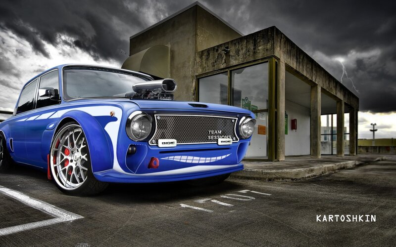 Blue Modified Car — Dramatic, Night, Digital Art