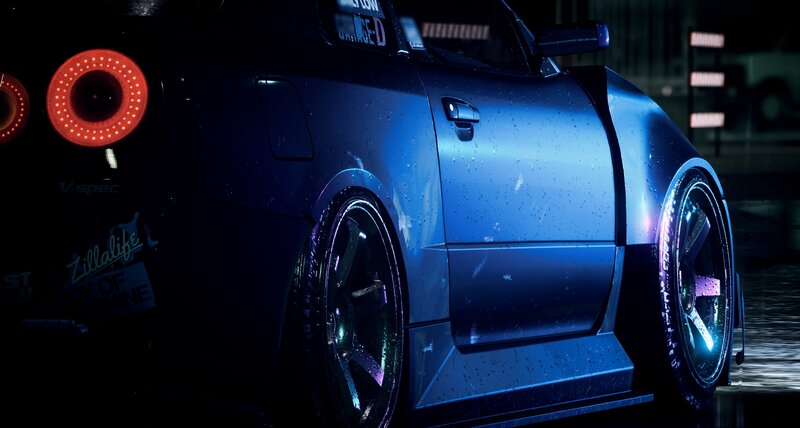 Blue Modified Car — Dramatic, Night, Digital Art, Wet Surface