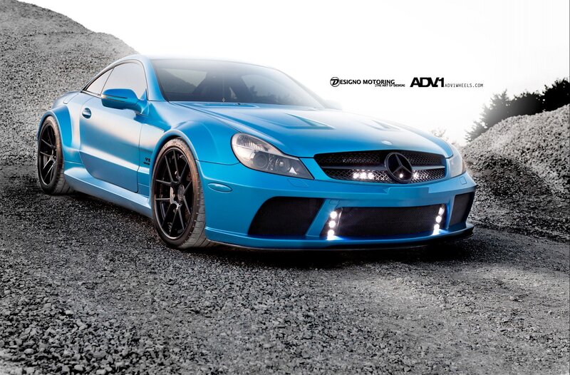 Blue Modified Car — Dramatic, Photograph, Gravel, Wheels, Headlights, Black