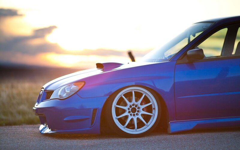 Blue Modified Car — Dramatic, Sunset