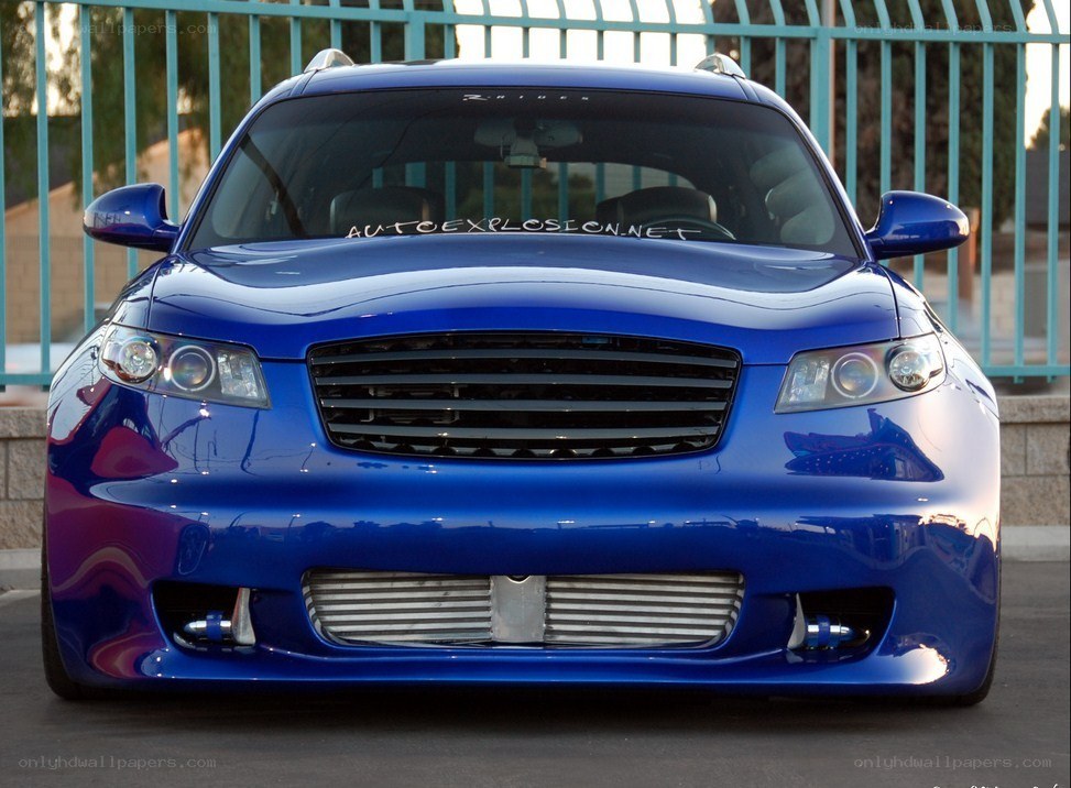 blue modified car front view