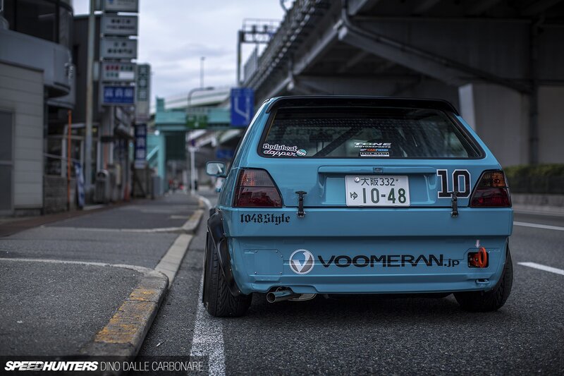 Blue Modified Car — Urban, Afternoon, Photograph, Street, Overpass