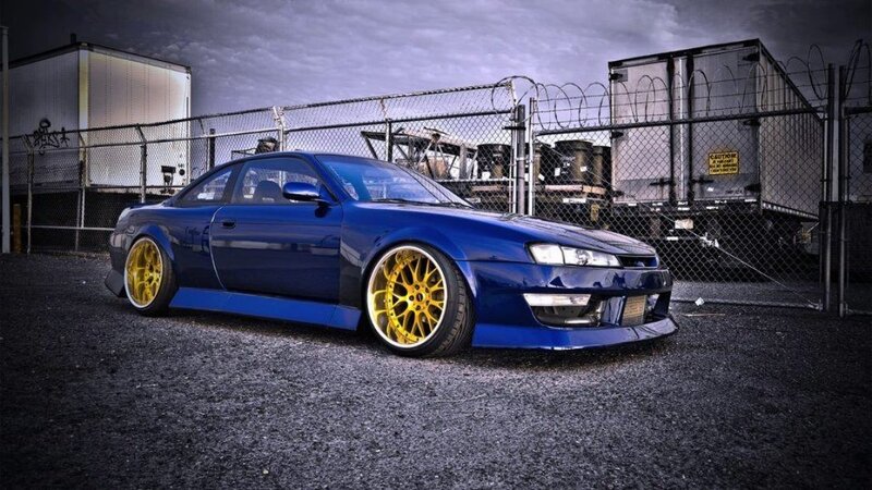 Blue Modified Coupe — Dramatic, Night, Photograph