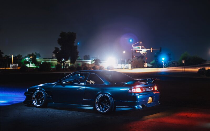 Blue Modified Coupe — Dramatic, Night