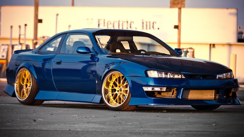 Blue Modified Coupe — Dramatic, Sunset, Photograph, Gold Wheels