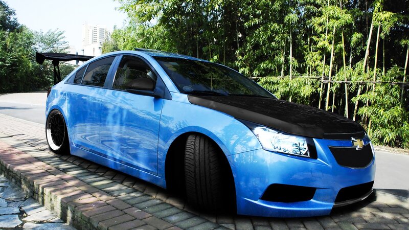 blue modified sedan car
