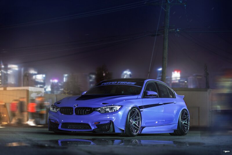 Blue Modified Sedan — Dramatic, Night, Digital Art