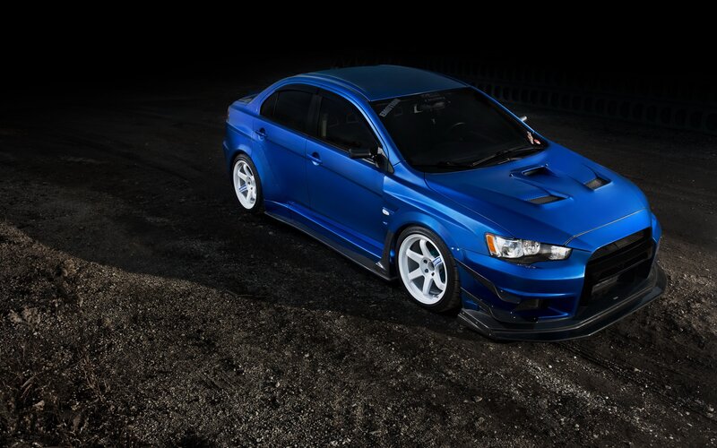 Blue Modified Sedan — Dramatic, Night, Photograph, Car, Road