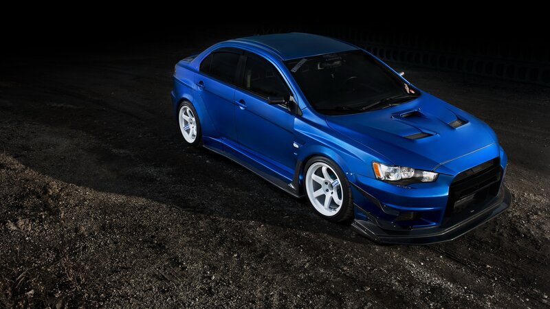 Blue Modified Sedan — Dramatic, Night, Photograph, Car