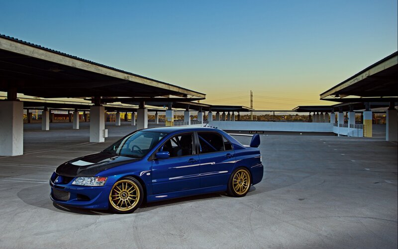 Blue Modified Sedan — Dramatic, Sunset, Photograph, Car