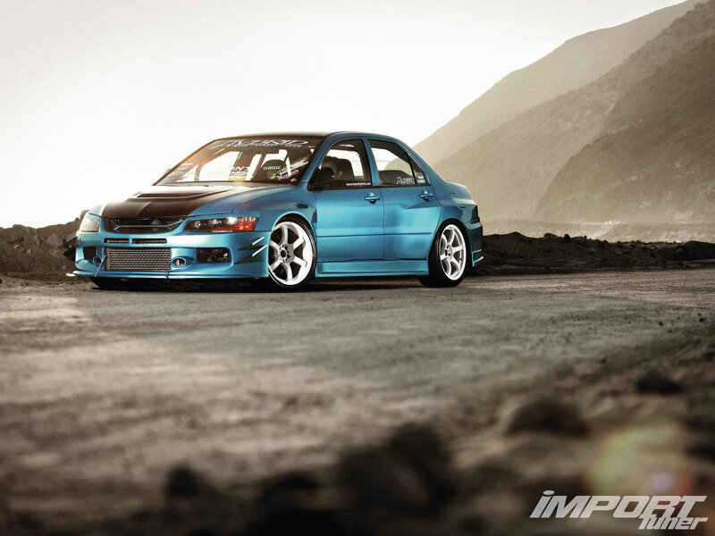Blue Modified Sedan — Dramatic, Sunset, Photograph
