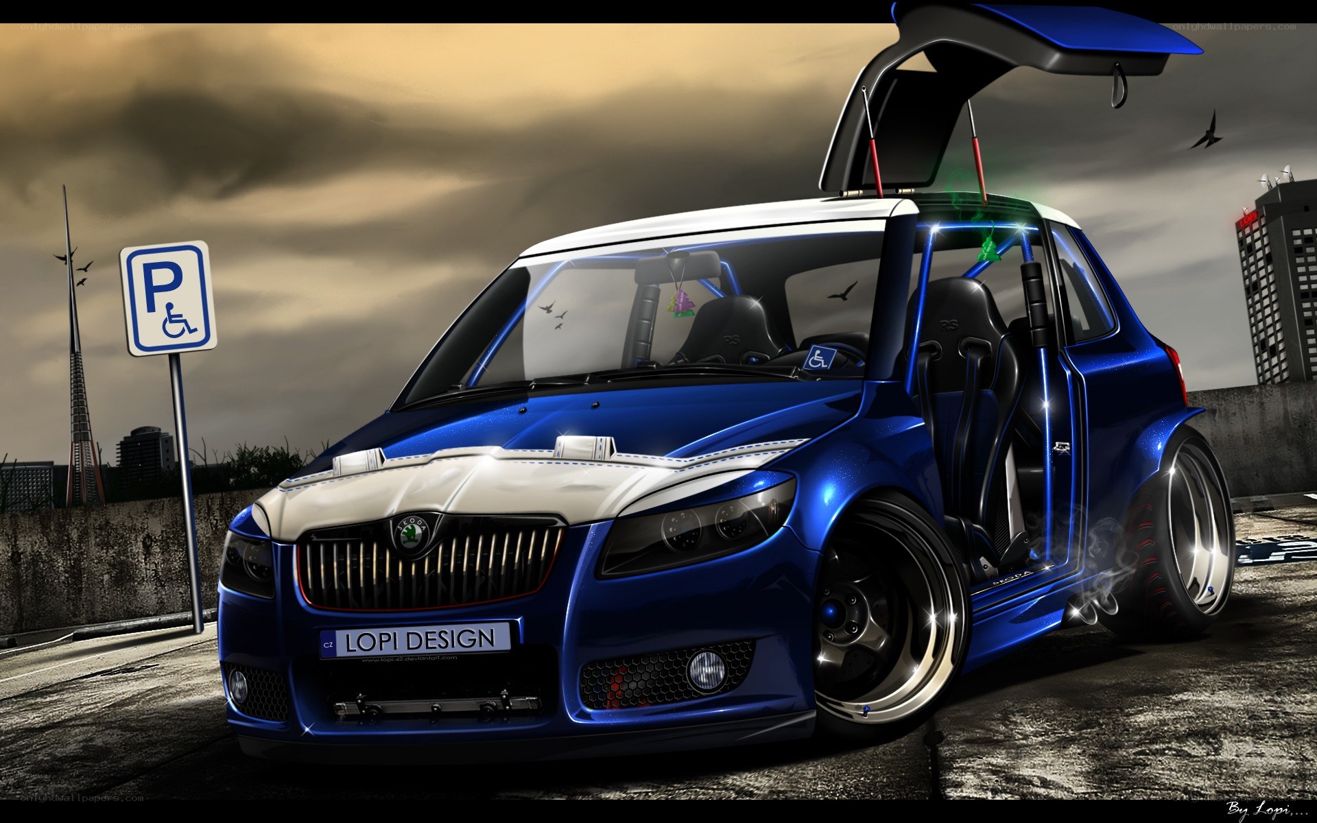 Blue modified Skoda car