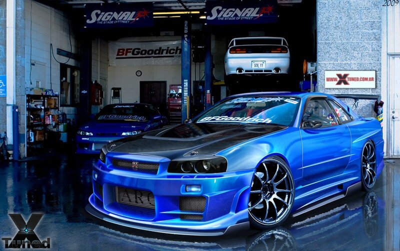 Blue Modified Sports Car — Dramatic, Digital Art, Garage