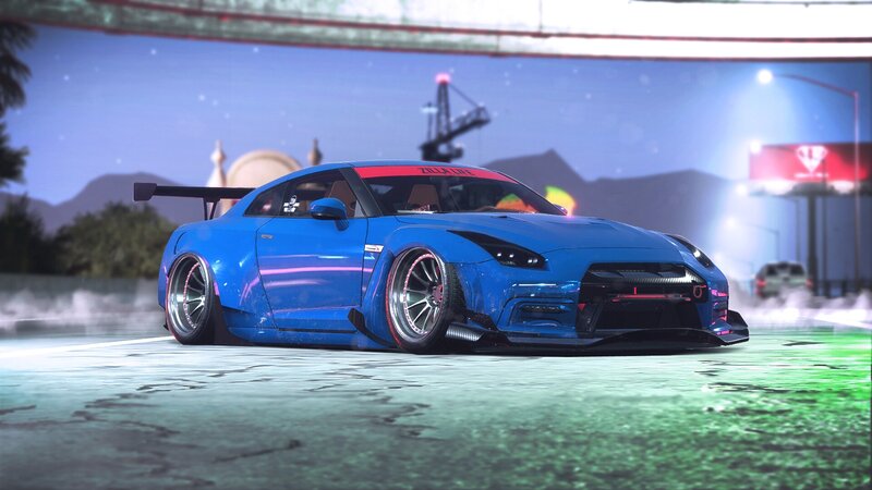 Blue Modified Sports Car — Dramatic, Night, 3d Render