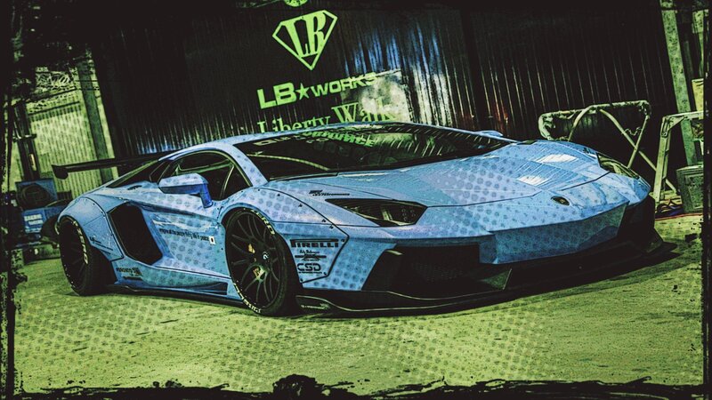 Blue Modified Sports Car — Dramatic, Night