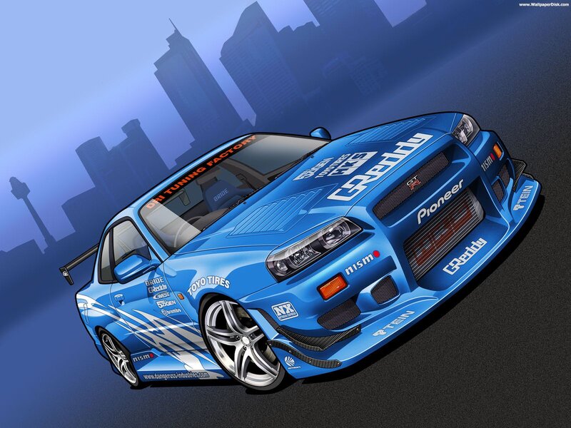 Blue Modified Sports Car — Dynamic, Night