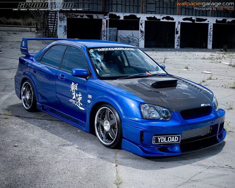 blue modified subaru car