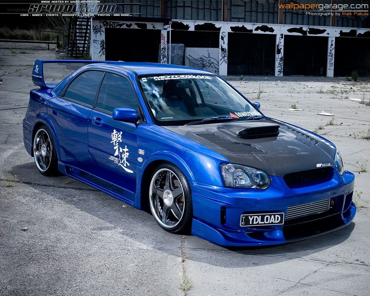 blue modified subaru car