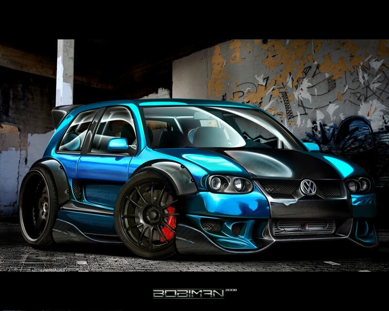 blue modified volkswagen car