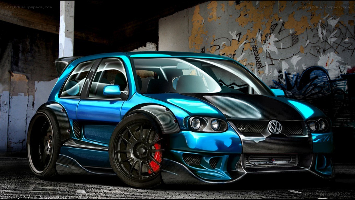 blue modified volkswagen car