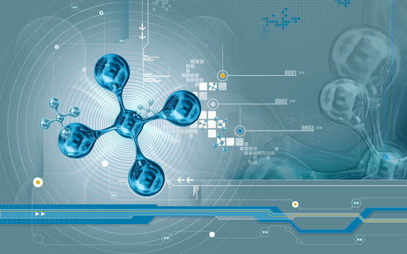 Blue Molecular Structure — Futuristic, Digital Art