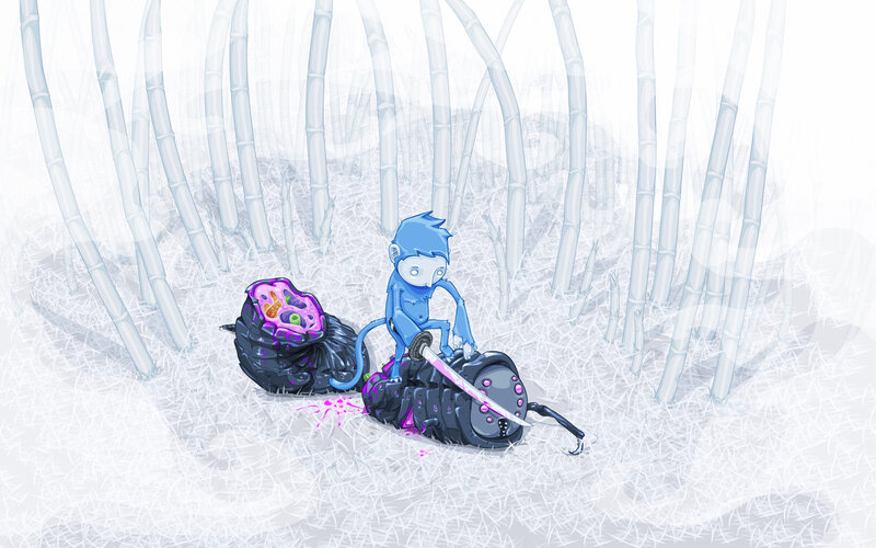 Blue monkey in bamboo forest