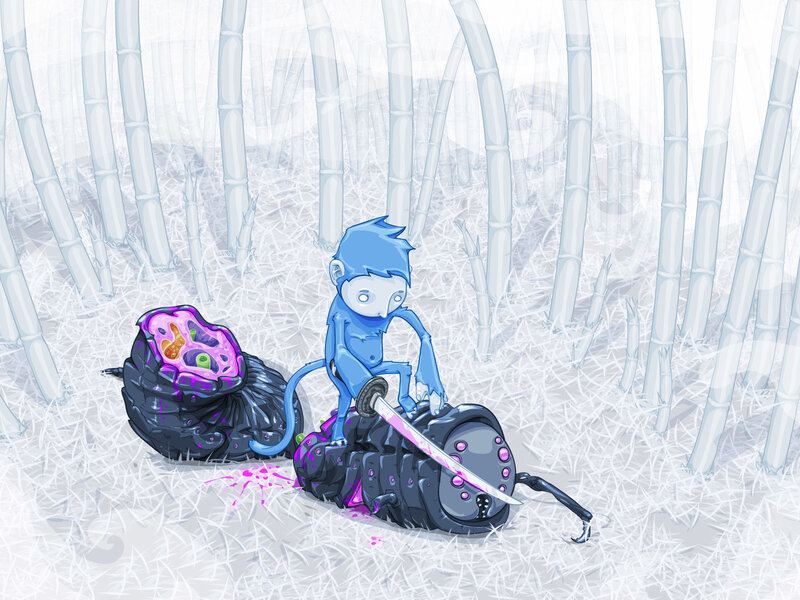 Blue monkey in bamboo forest