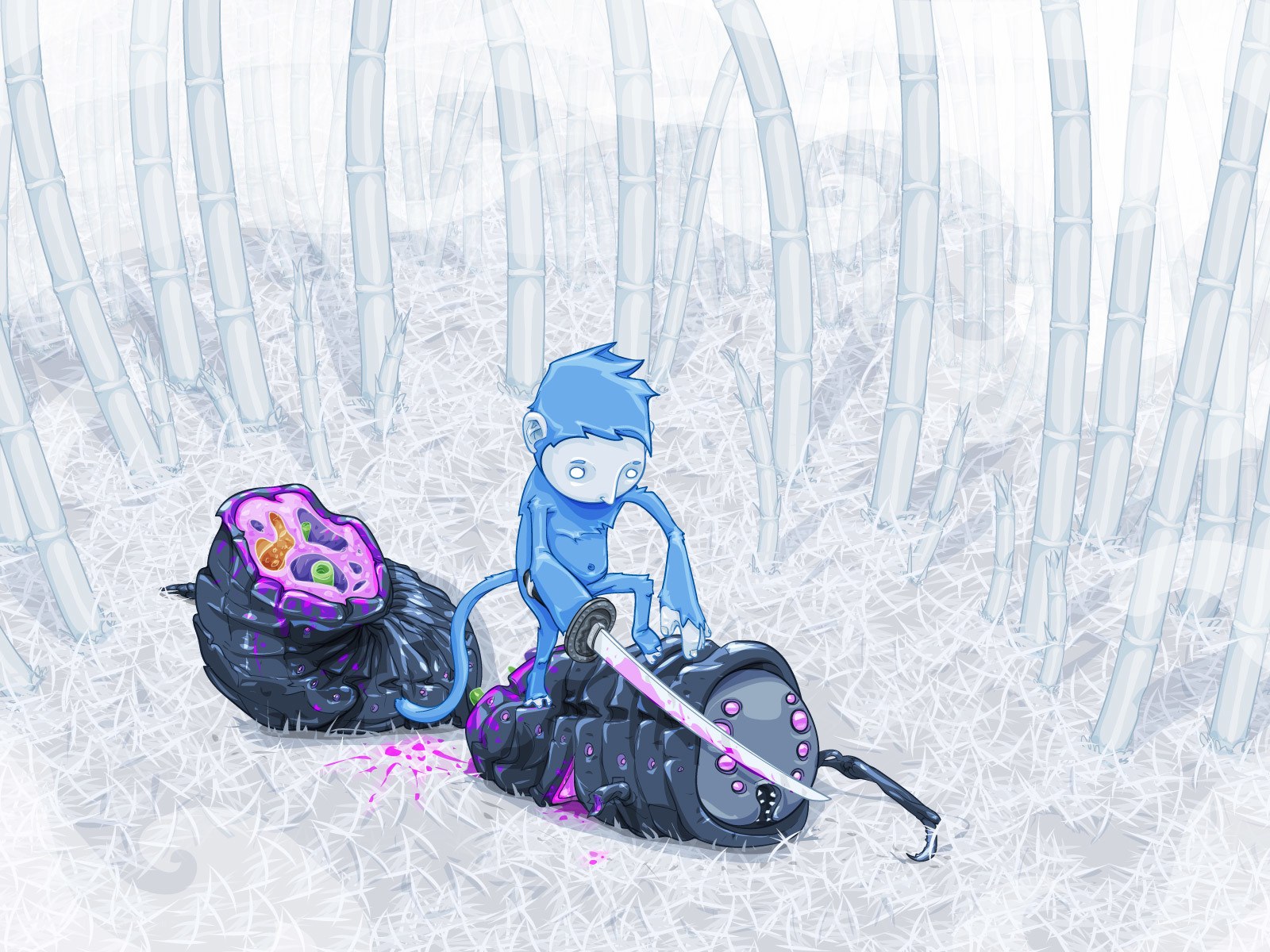 Blue monkey in bamboo forest