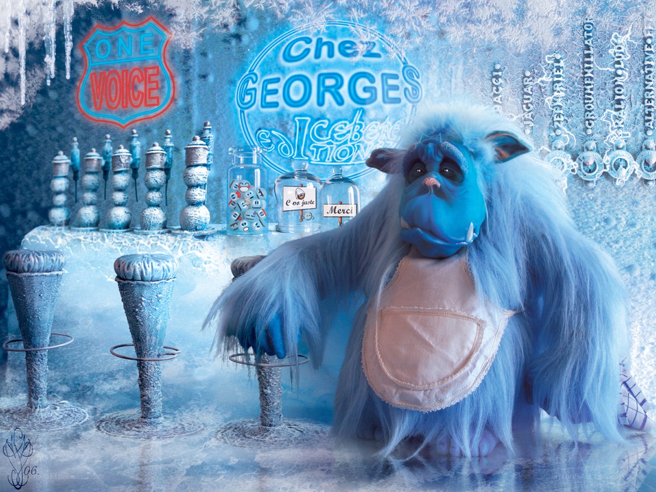 Blue monster at ice bar