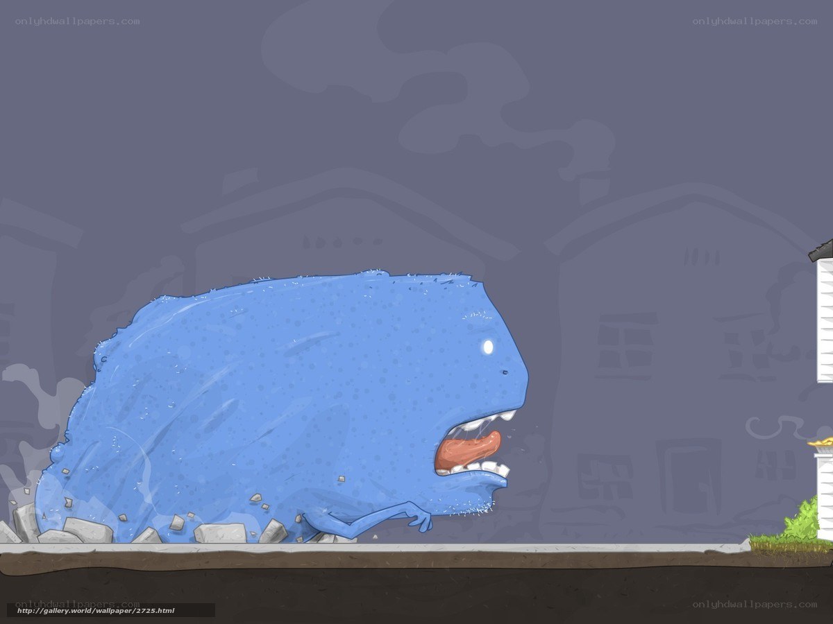 Blue monster emerging from ground