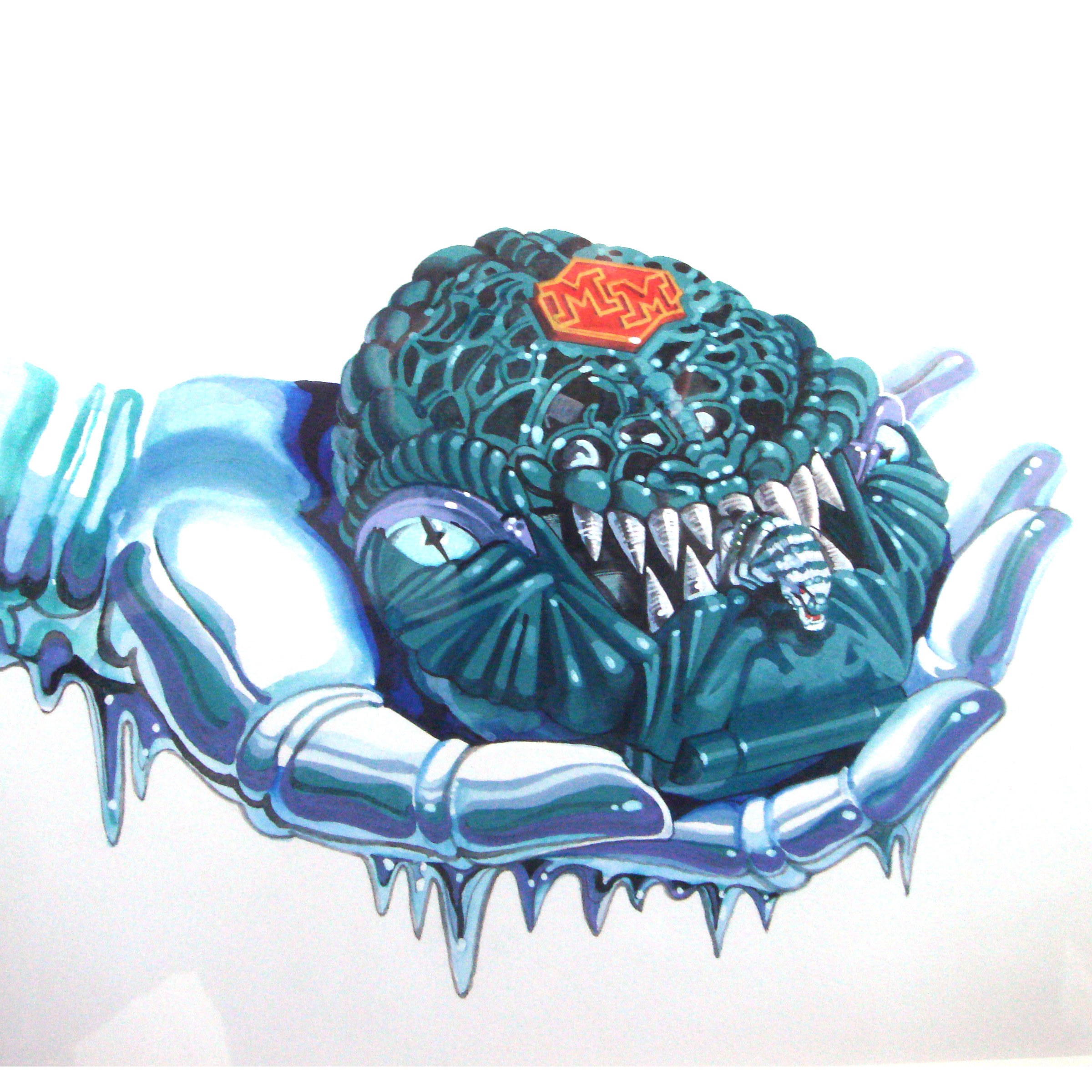 Blue monster in a hand